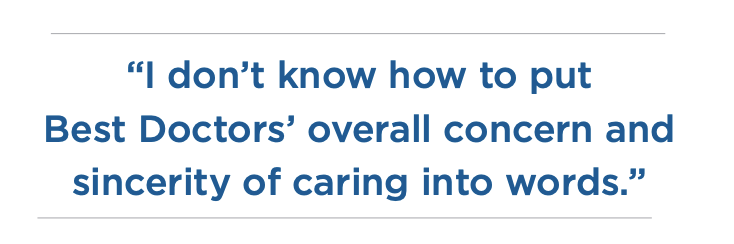 Testimonial quote from Jack saying, "I don't know how to put Best Doctors' overall concern and sincerity of caring into words."